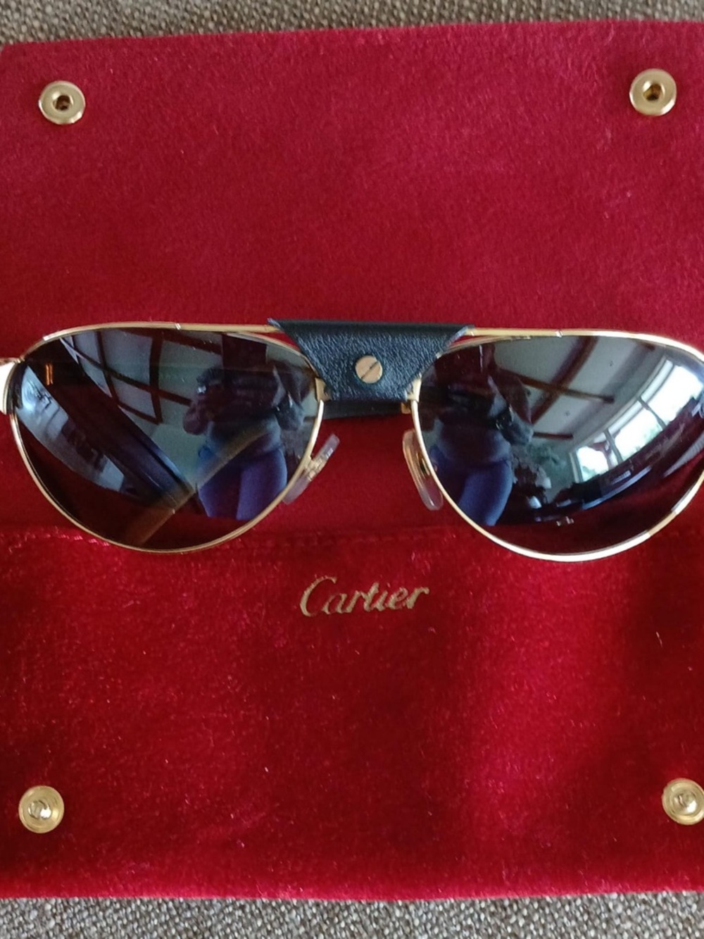 Cartier Aviator Sunglasses Gold Frame with Black Bridge and Dark Lenses